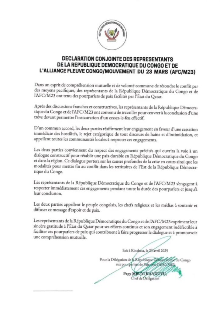 Dowa: A first consensus between the Congolese government and the AFC/M23