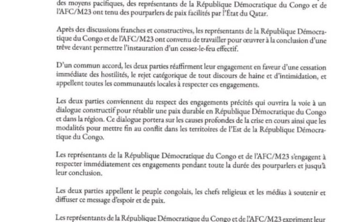 Dowa: A first consensus between the Congolese government and the AFC/M23